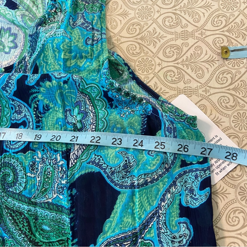 NWT New Roaman's Paisley Maxi Dress Gauze Crinkle Volup 2X Blue Green 26/28 - Picture 2 of 10